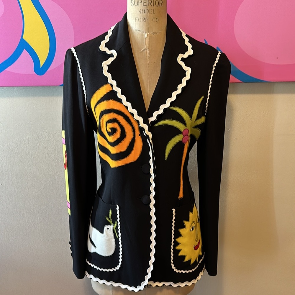 Moschino Cheap Chic RicRack Blazer Sun Palm Tree The Nanny Iris Apfel - Picture 2 of 14